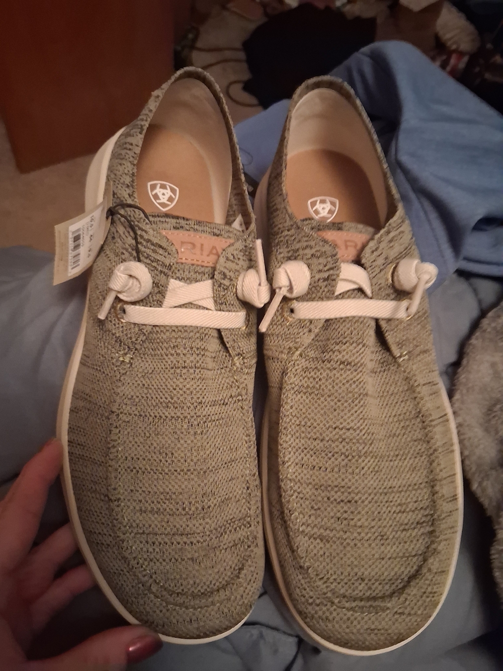 Ariat Men’s Knit Slip-On Loafers in Olive and Cream